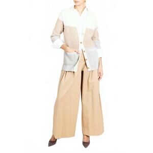 NEW TWP striped jenny cardigan in camel/heather grey